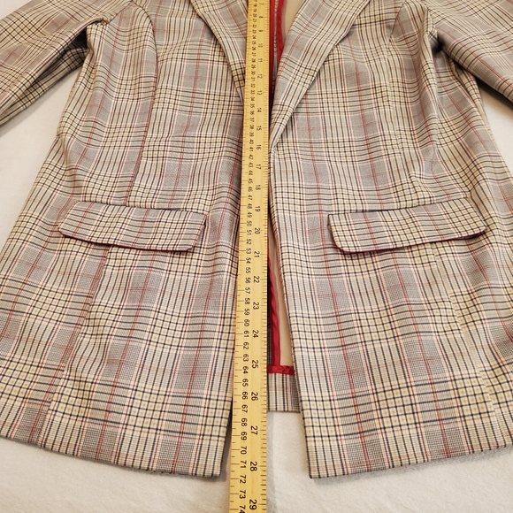 LIVERPOOL Los Angeles Gray White Glen Plaid Knit Open Front Boyfriend Blazer M - Picture 8 of 12